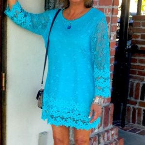 Merchant Turquoise Blue Mini Sunflower Dress GUC